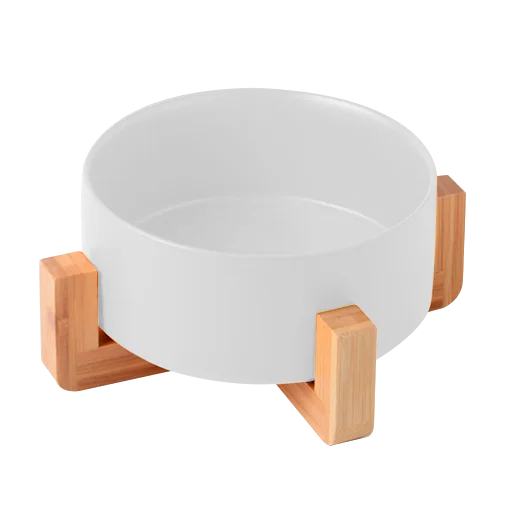Comedero en cerámica con base en madera