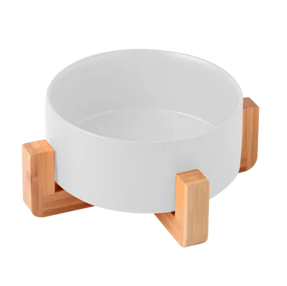 Comedero en cerámica con base en madera
