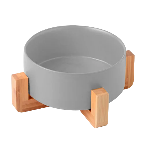 Comedero en cerámica con base en madera
