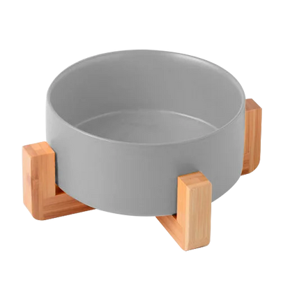 Comedero en cerámica con base en madera