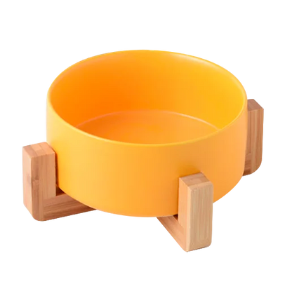 Comedero en cerámica con base en madera
