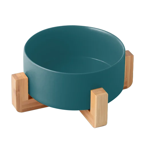 Comedero en cerámica con base en madera