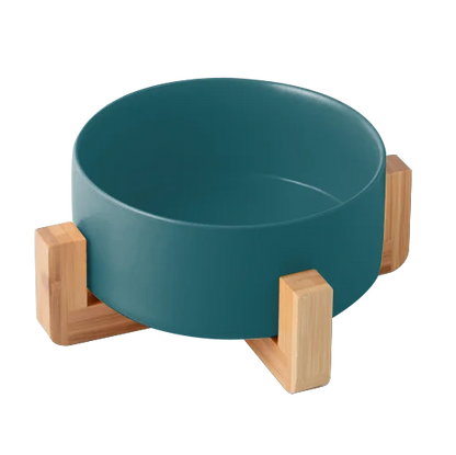 Comedero en cerámica con base en madera