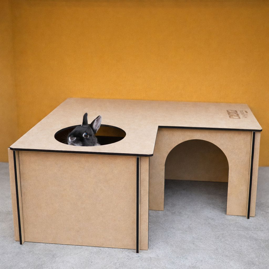 Casita en L para conejo o cobaya